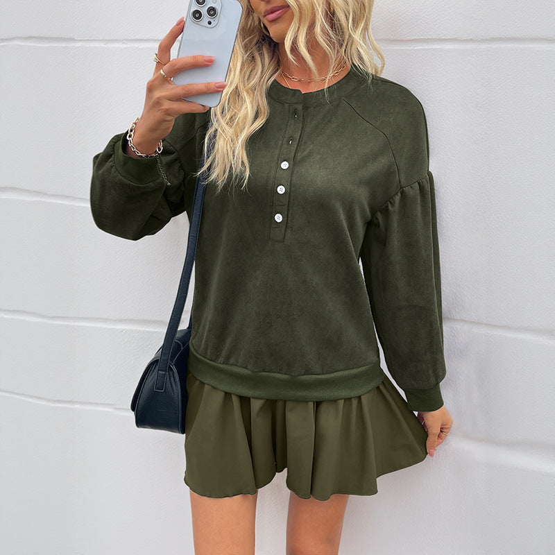 Sweet Puff Sleeve Sweatshirt Dress with Ruffle Hem