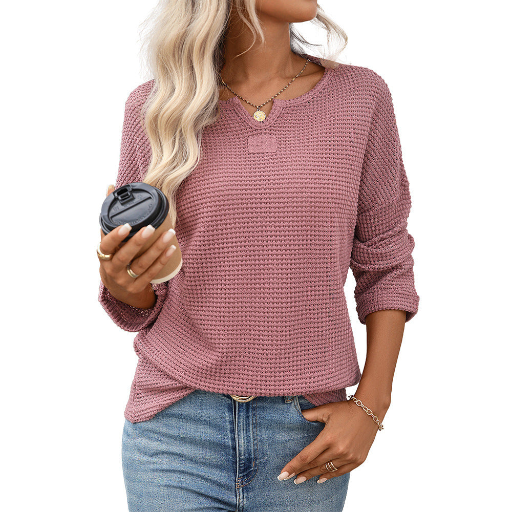 Women Waffle Knit Long Sleeve Casual Top