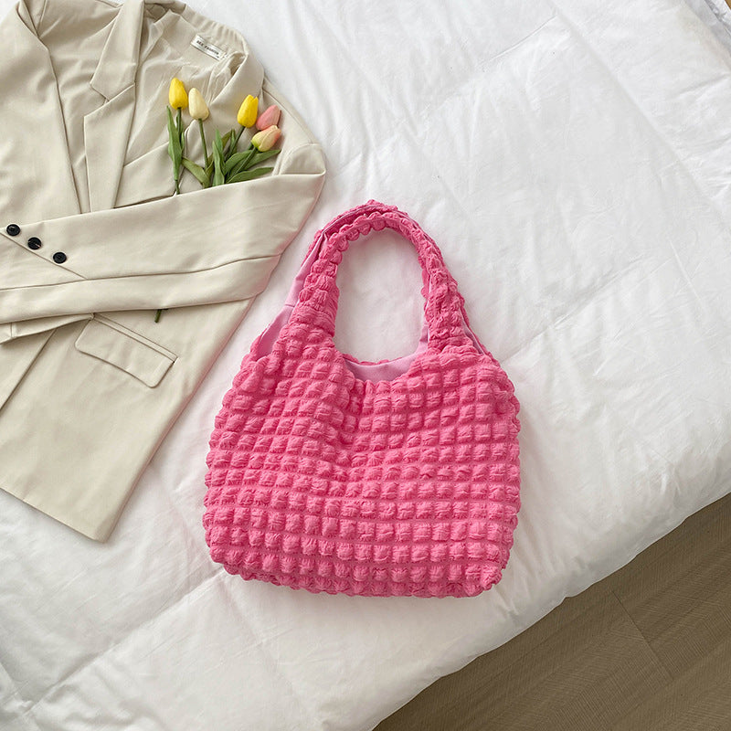 Trendy Pleated Shoulder Bucket Tote Handbag