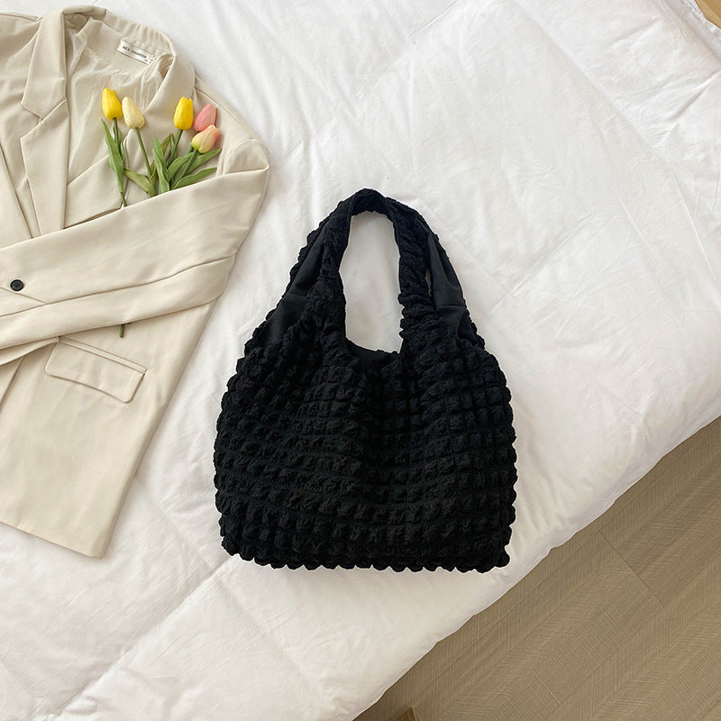 Trendy Pleated Shoulder Bucket Tote Handbag