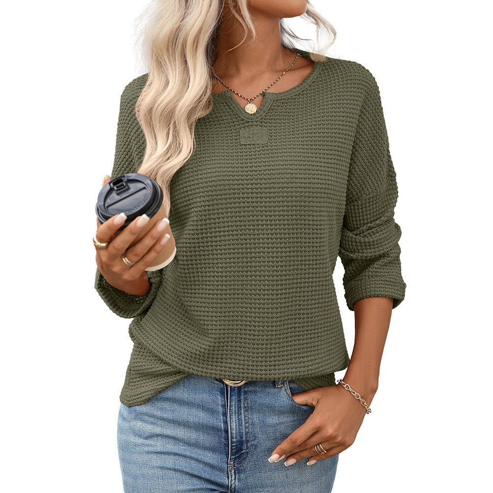 Women Waffle Knit Long Sleeve Casual Top