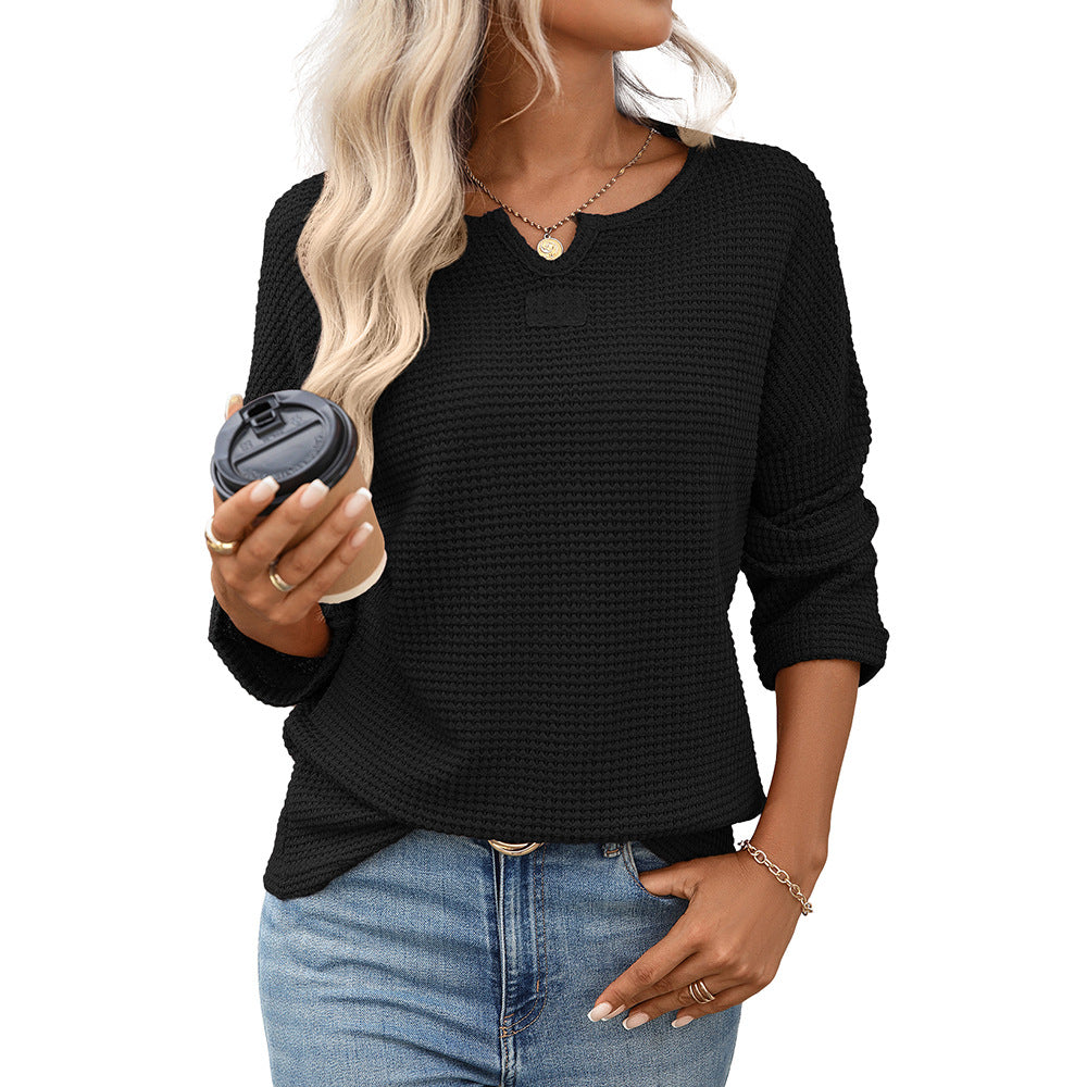 Women Waffle Knit Long Sleeve Casual Top