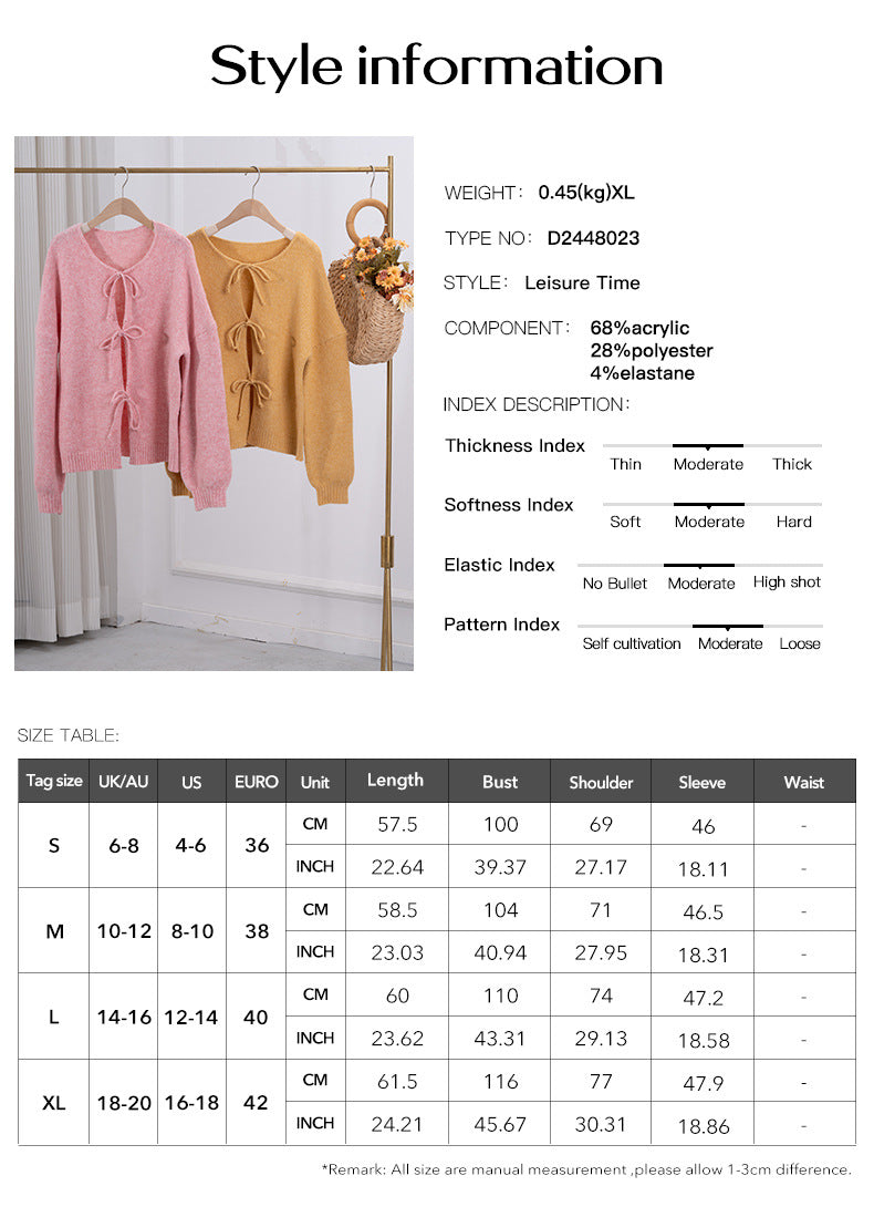 Casual Loose Cardigan Strap-Up Solid Color Sweater