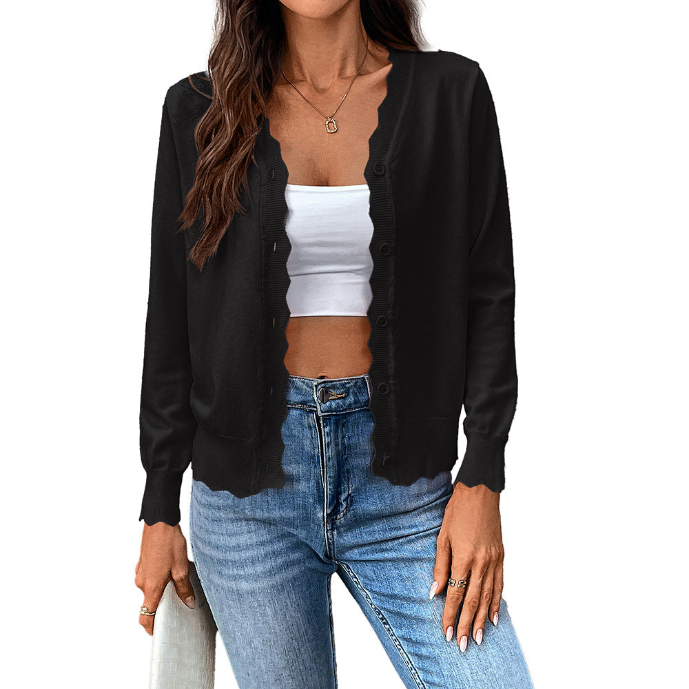 Womens V Neck Lightweight Knit Button Cardigan