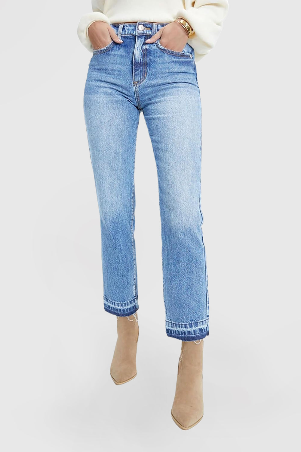 Women's High Waisted Straight Leg Wide Leg Casual Stretch Jeans