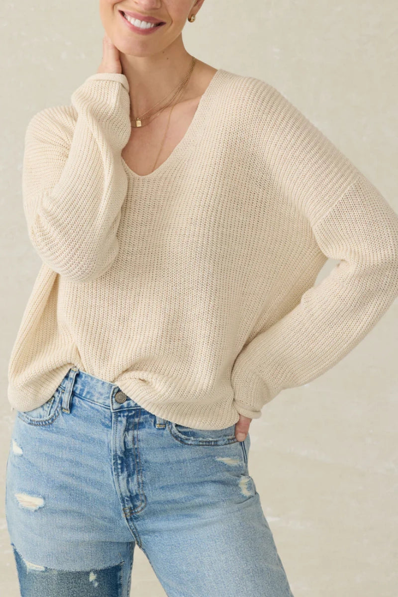 V Neck Lightweight Knit Sweater Oversized Pullover
