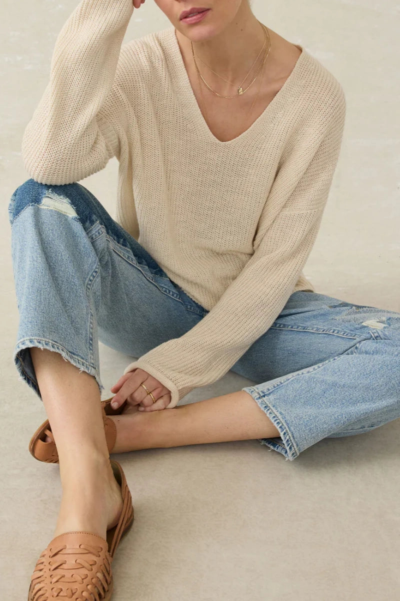V Neck Lightweight Knit Sweater Oversized Pullover