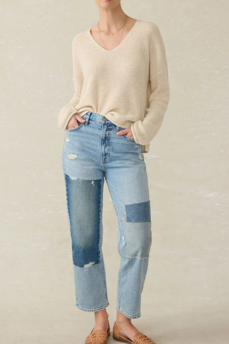 V Neck Lightweight Knit Sweater Oversized Pullover