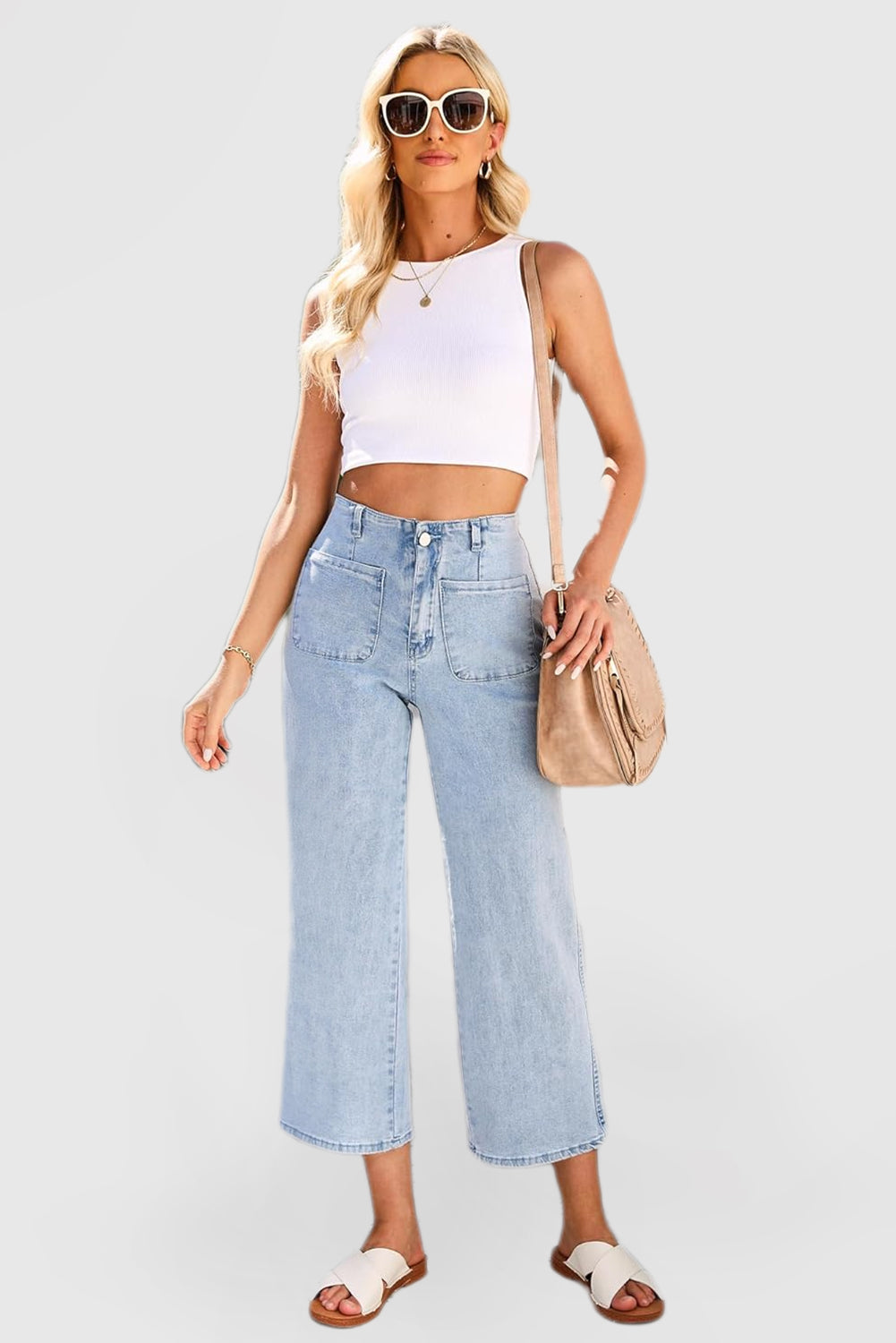 Women's High-Waisted Cropped Wide-Leg Baggy Jeans