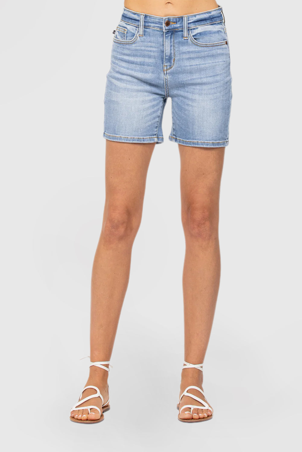 Solid Color Mid-Length Denim Shorts Casual Fit Leggings