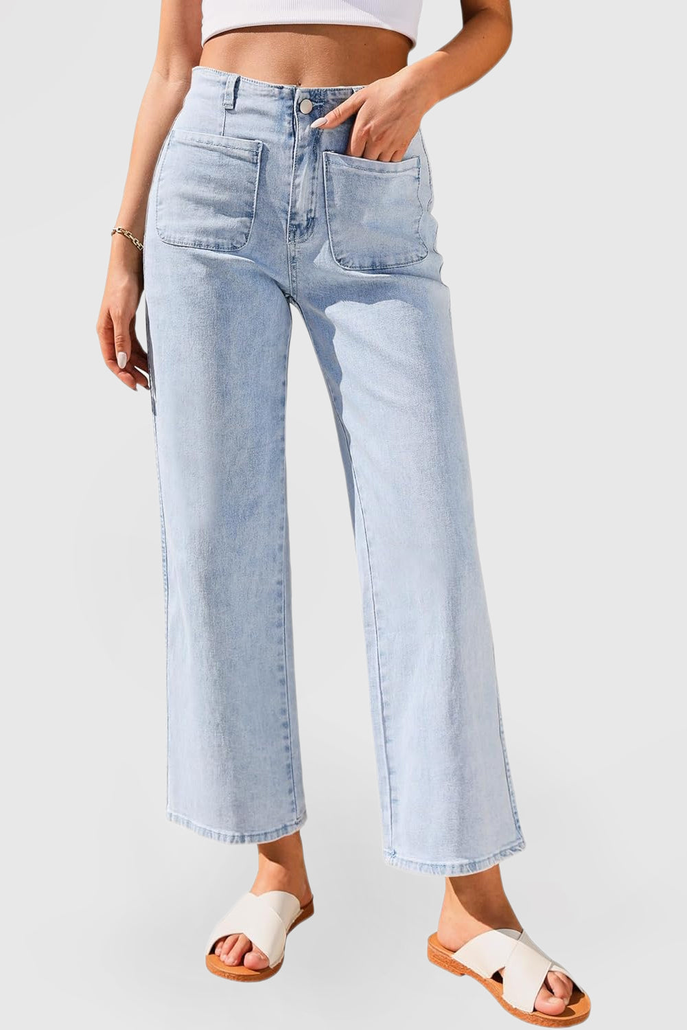 Women's High-Waisted Cropped Wide-Leg Baggy Jeans