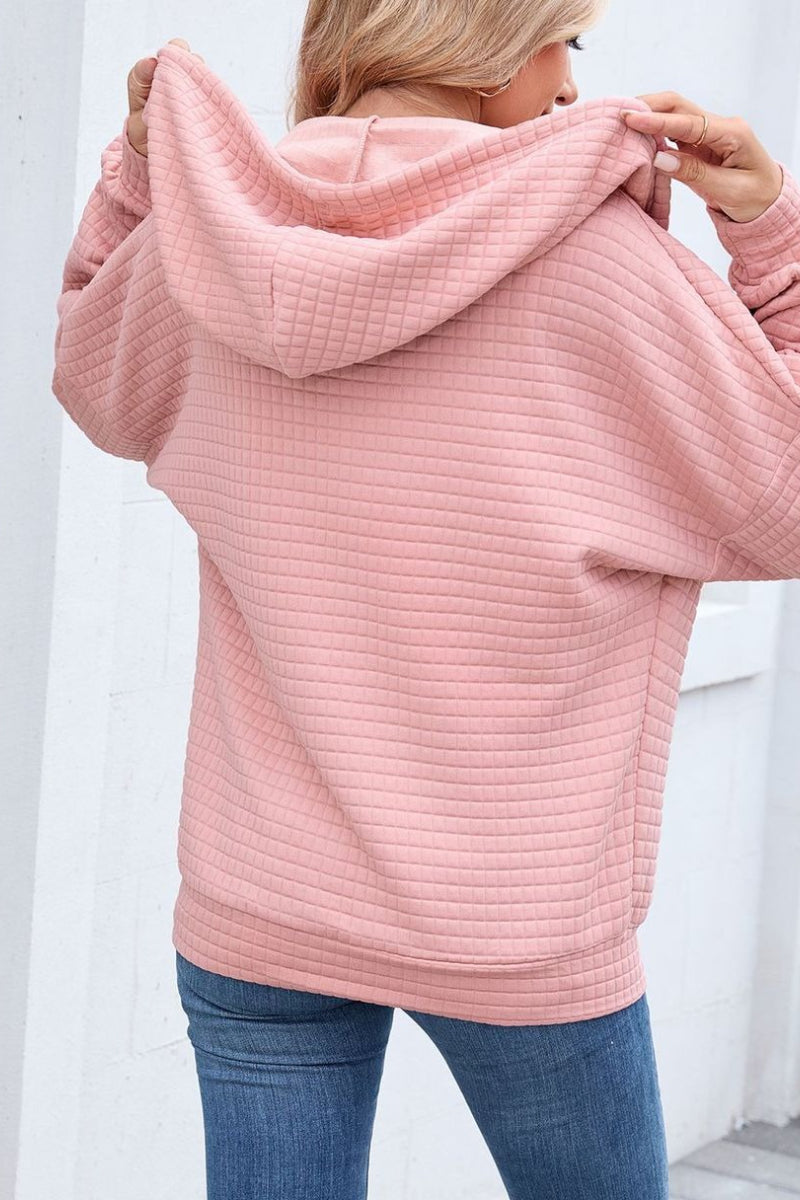 Quilted Zip-Up Hoodie Casual Long Sleeve Sweatshirt