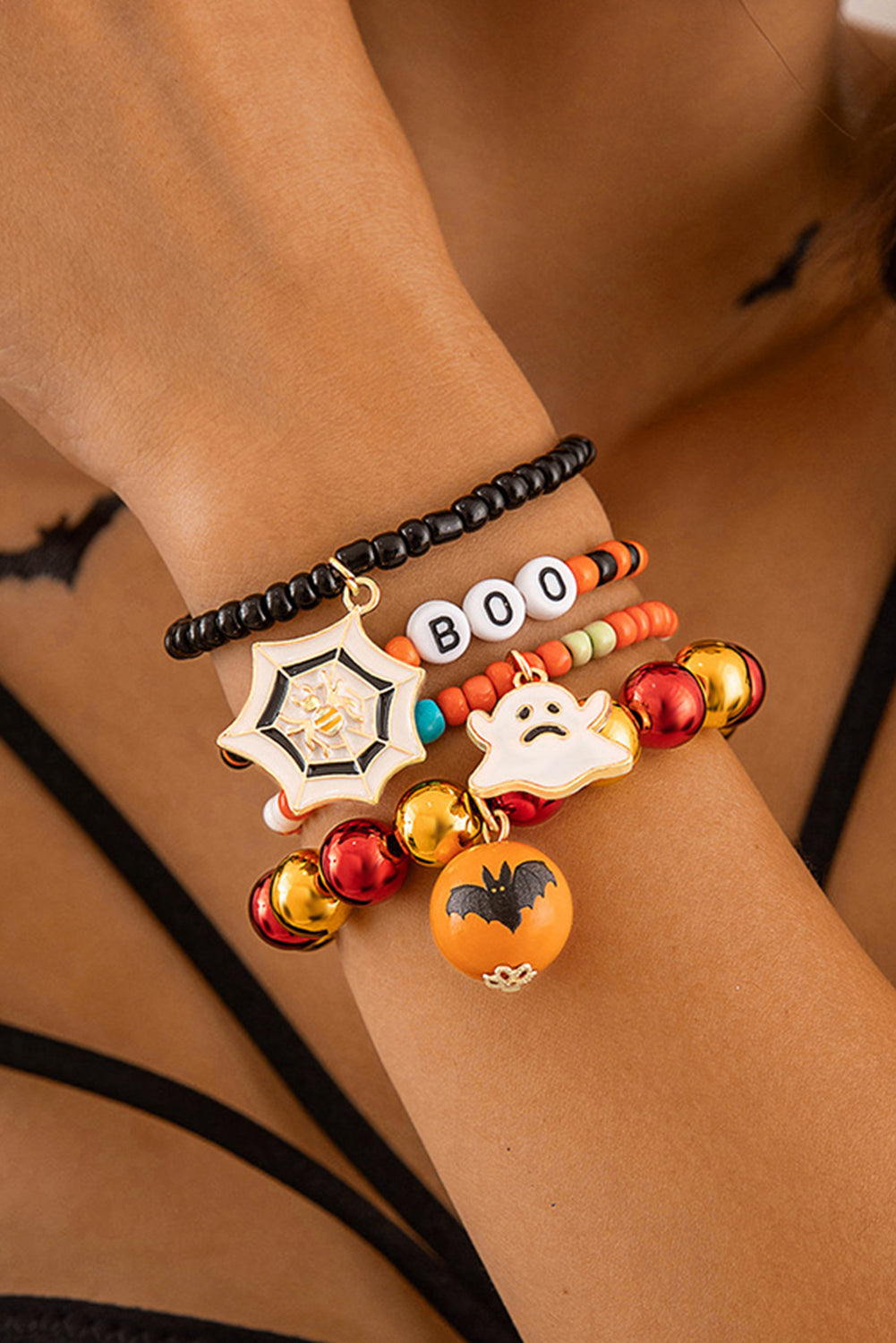 Orange 4pcs Halloween Ghost Spider Set