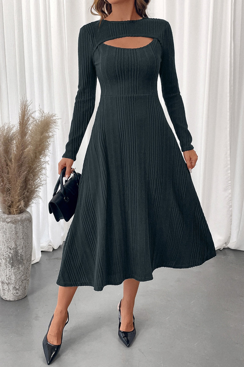 Festive Cutout Round Neck Long Sleeve Party Dress