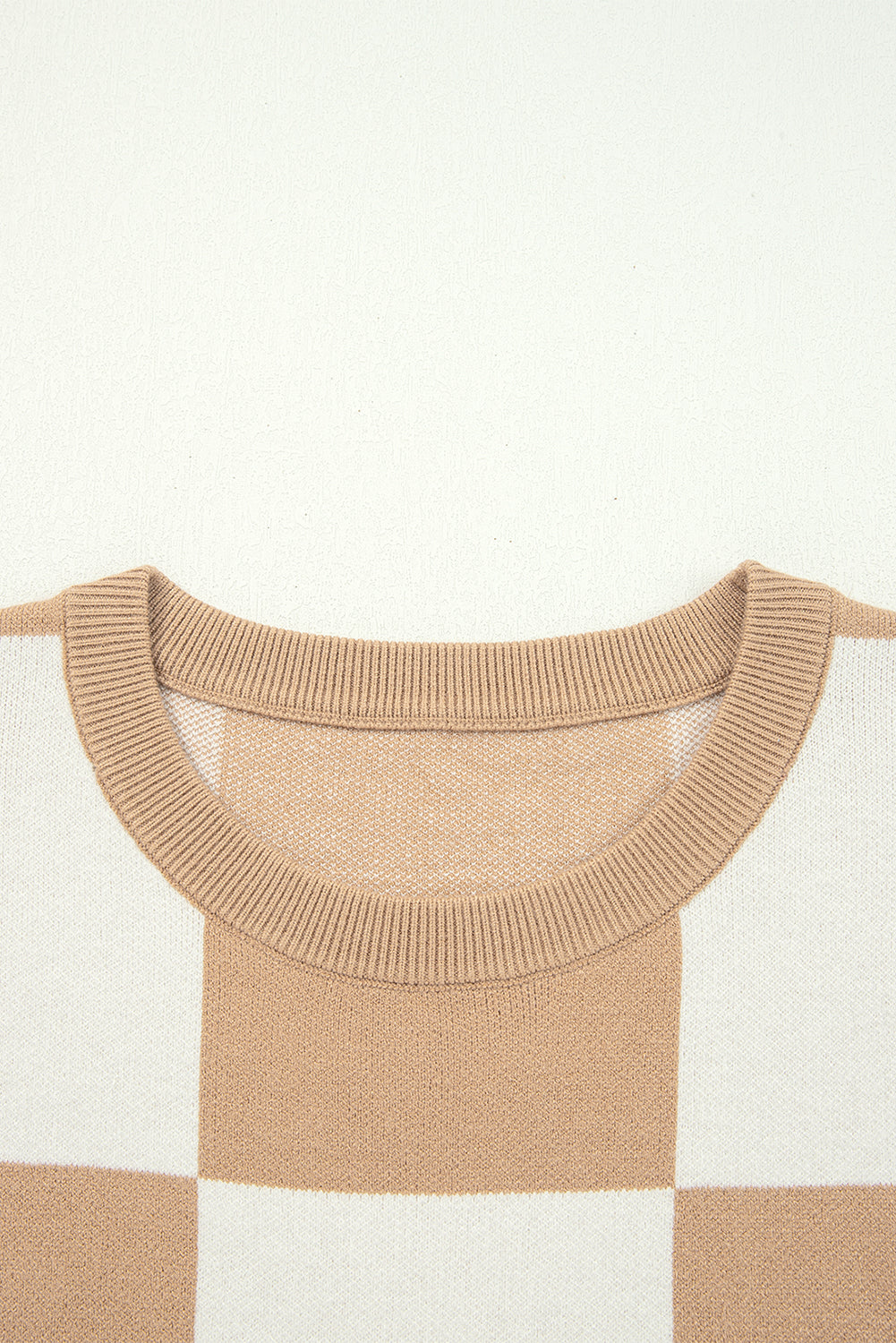 Checkered Colorblock Loose Knit Half Sleeve Sweater