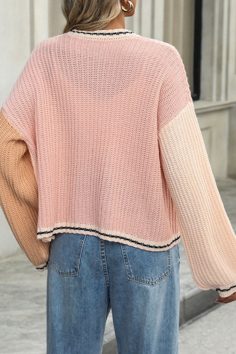 Colorblock Knit Cardigan - Casual Comfy Fall Sweater