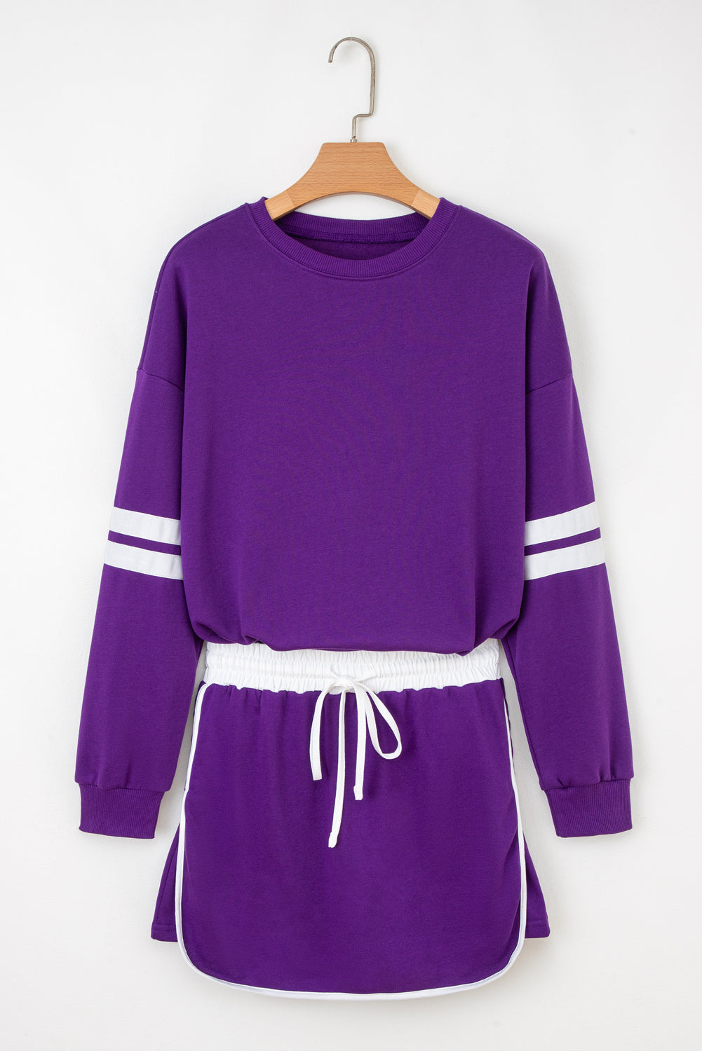 Varsity Stripe Pullover and Mini Skirt Two Piece Set