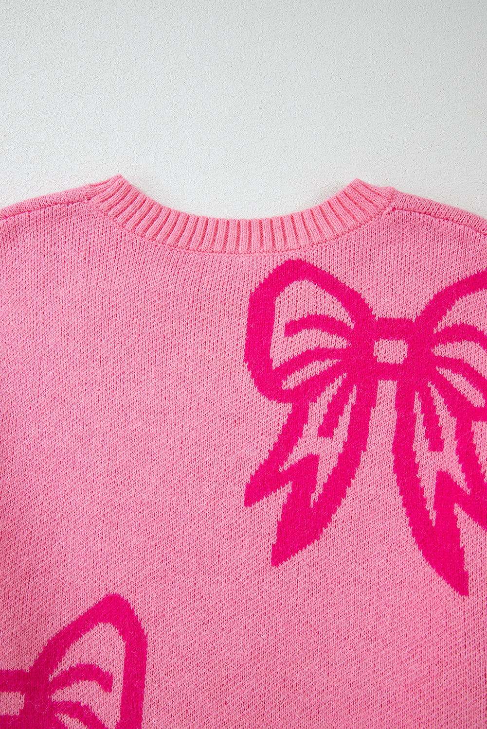 Bow Pattern Drop Shoulder Loose Knit Sweater