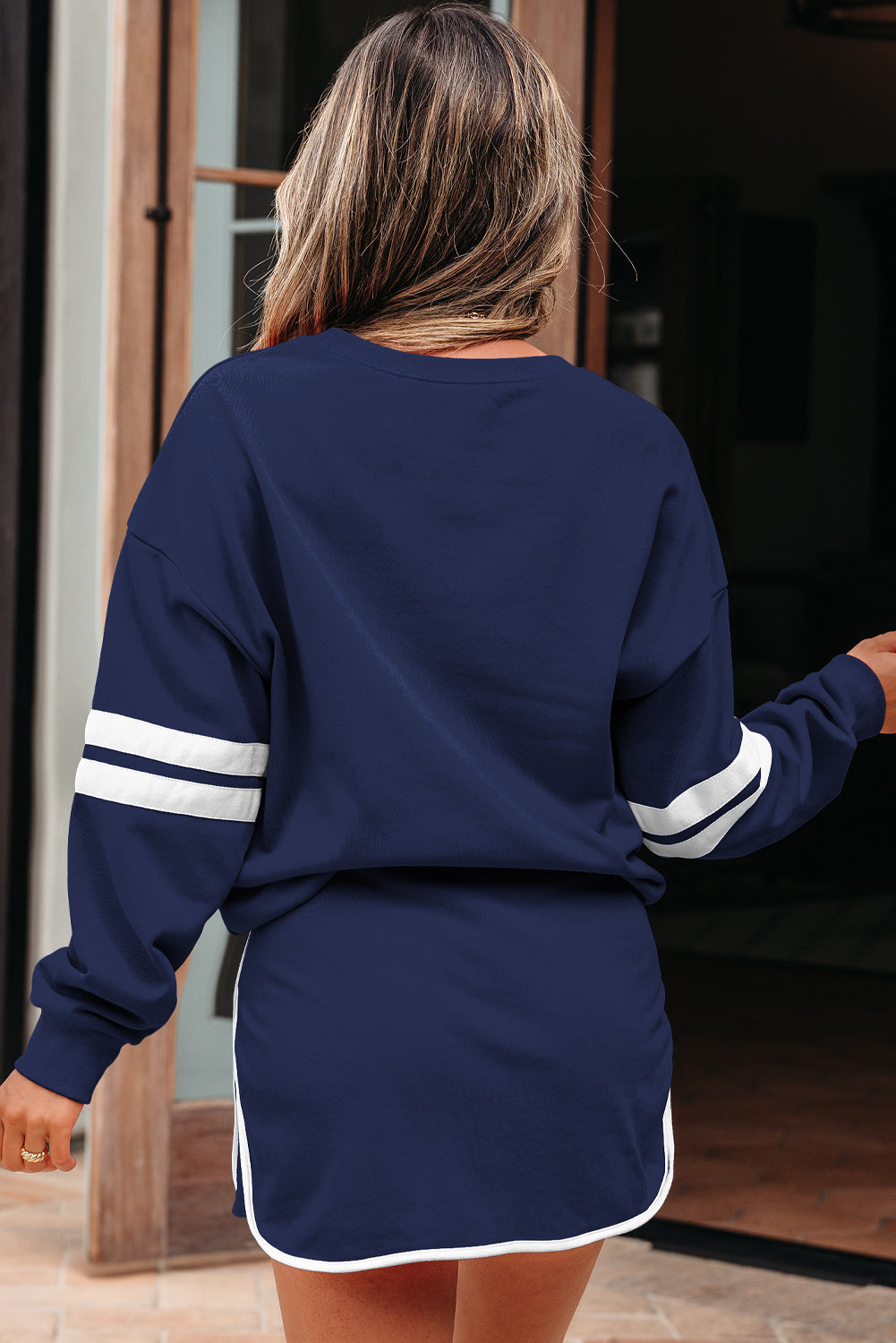 Varsity Stripe Pullover and Mini Skirt Two Piece Set