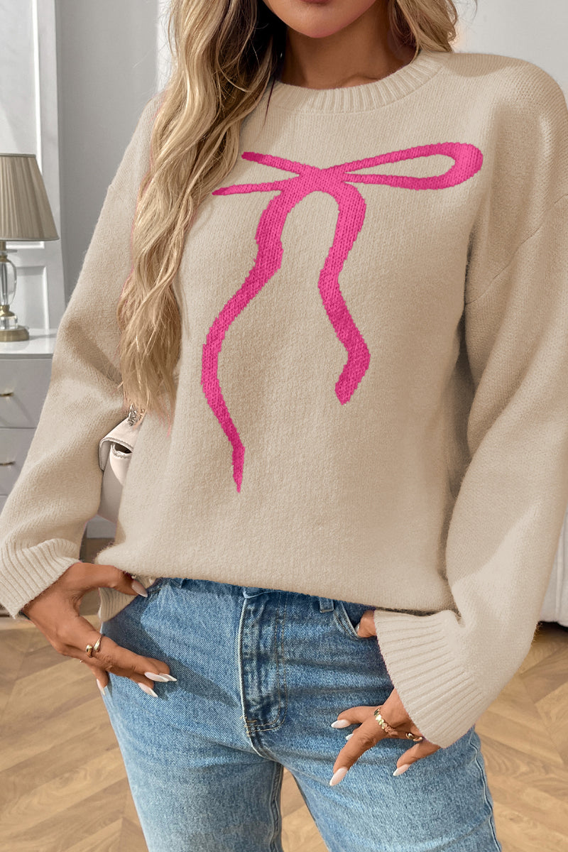 Chic Bow Tie Sweater Vintage Casual Pullover for Women