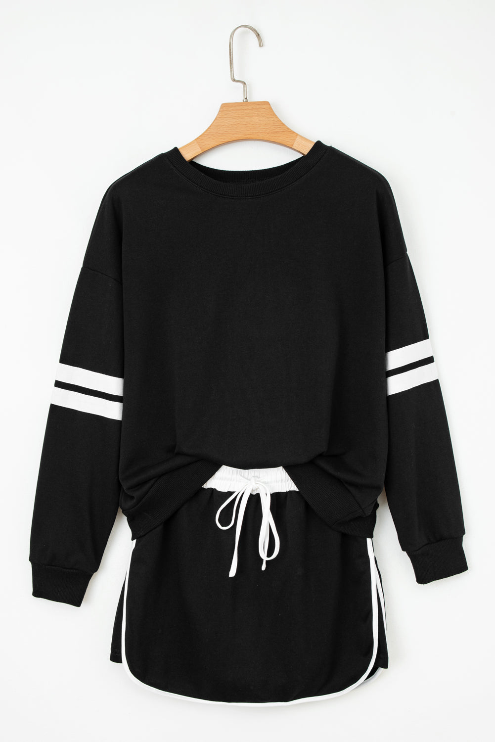Varsity Stripe Pullover and Mini Skirt Two Piece Set