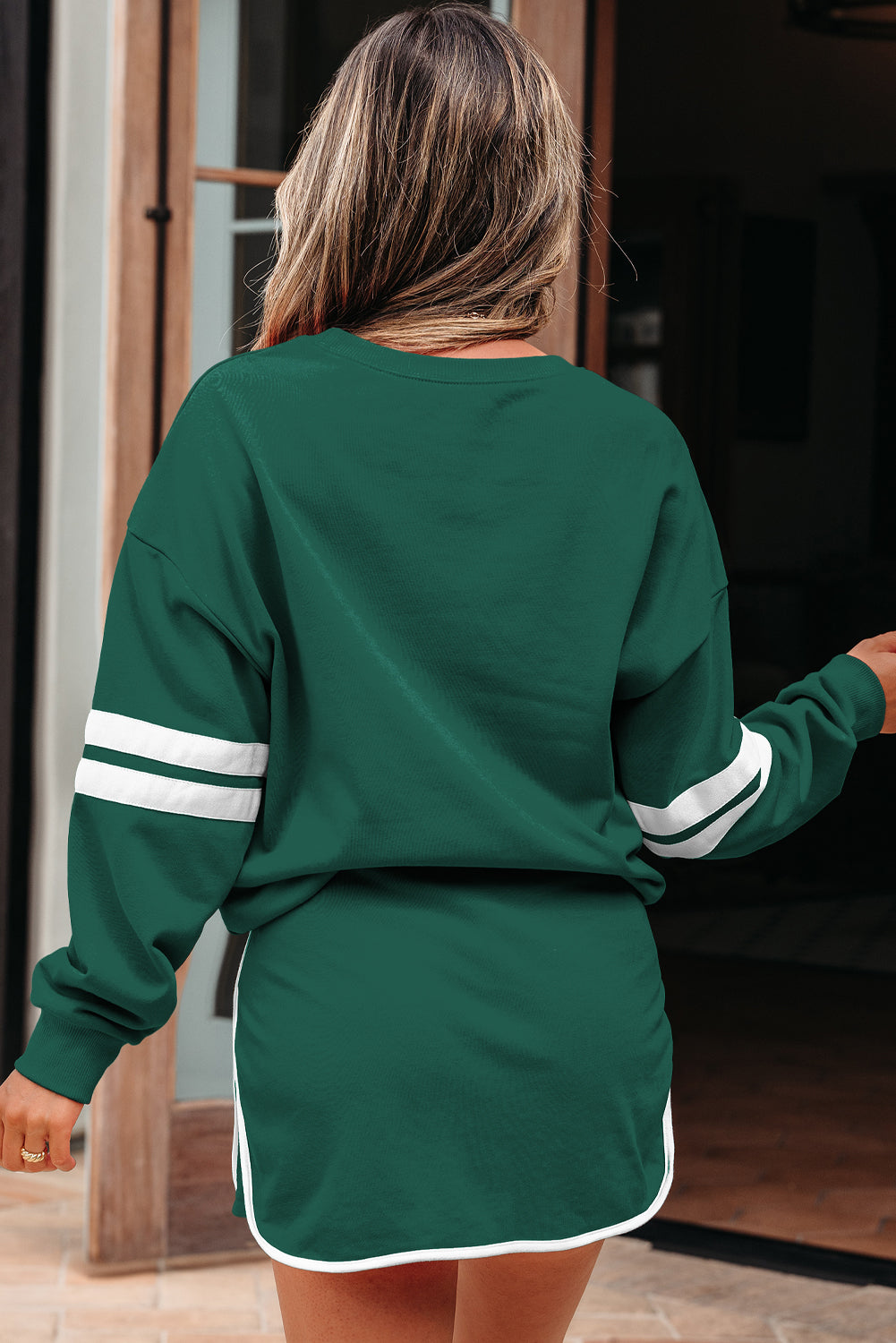 Varsity Stripe Pullover and Mini Skirt Two Piece Set
