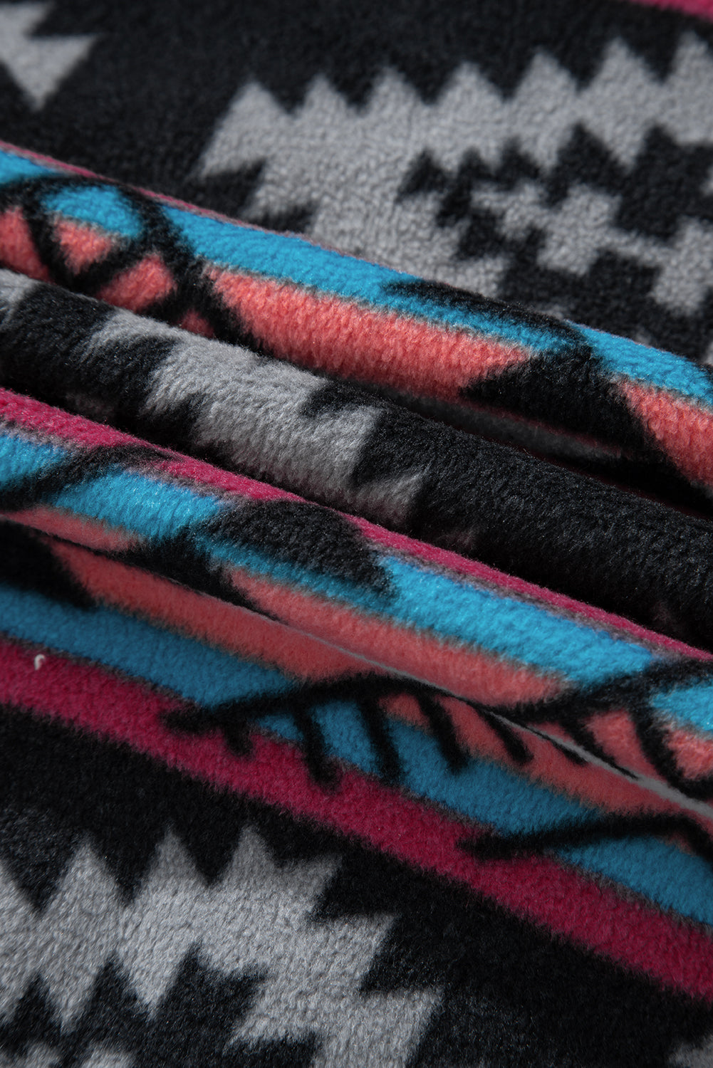 Black Aztec Print Zip Up Western Fleece Jacket