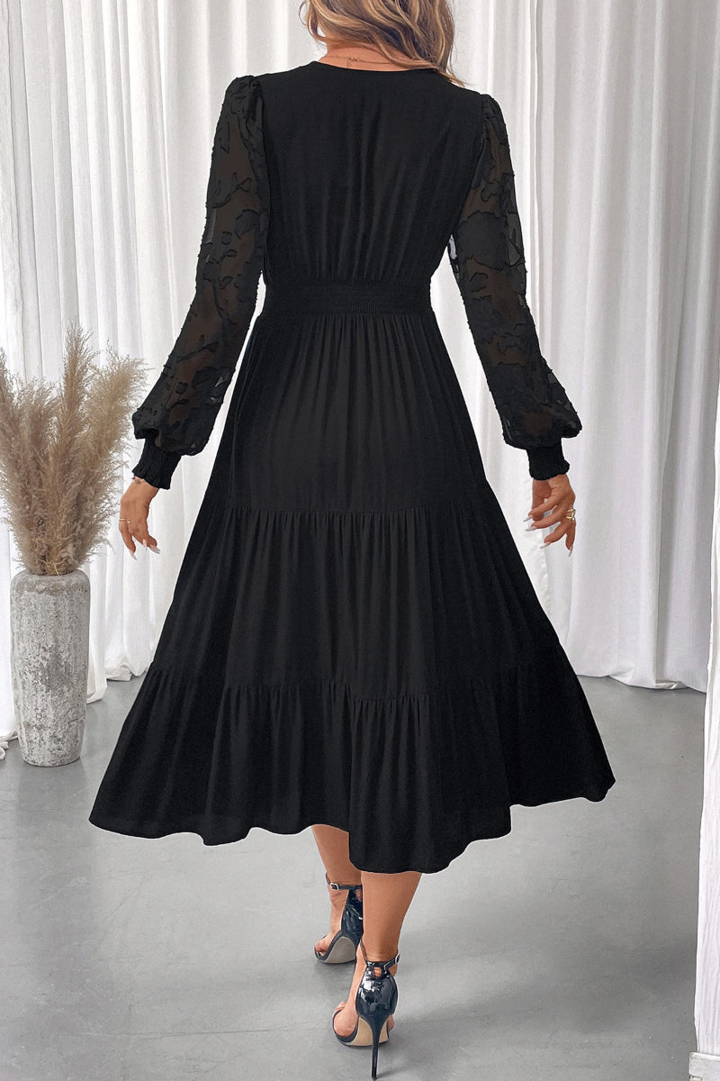 Fall Winter Elegant V Neck Long Sleeve Midi Dress