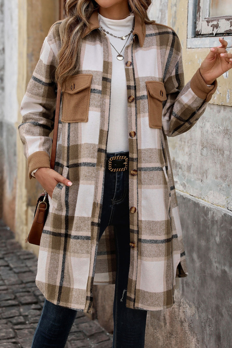 Cozy Warm Plaid Long Shacket Jacket for Women