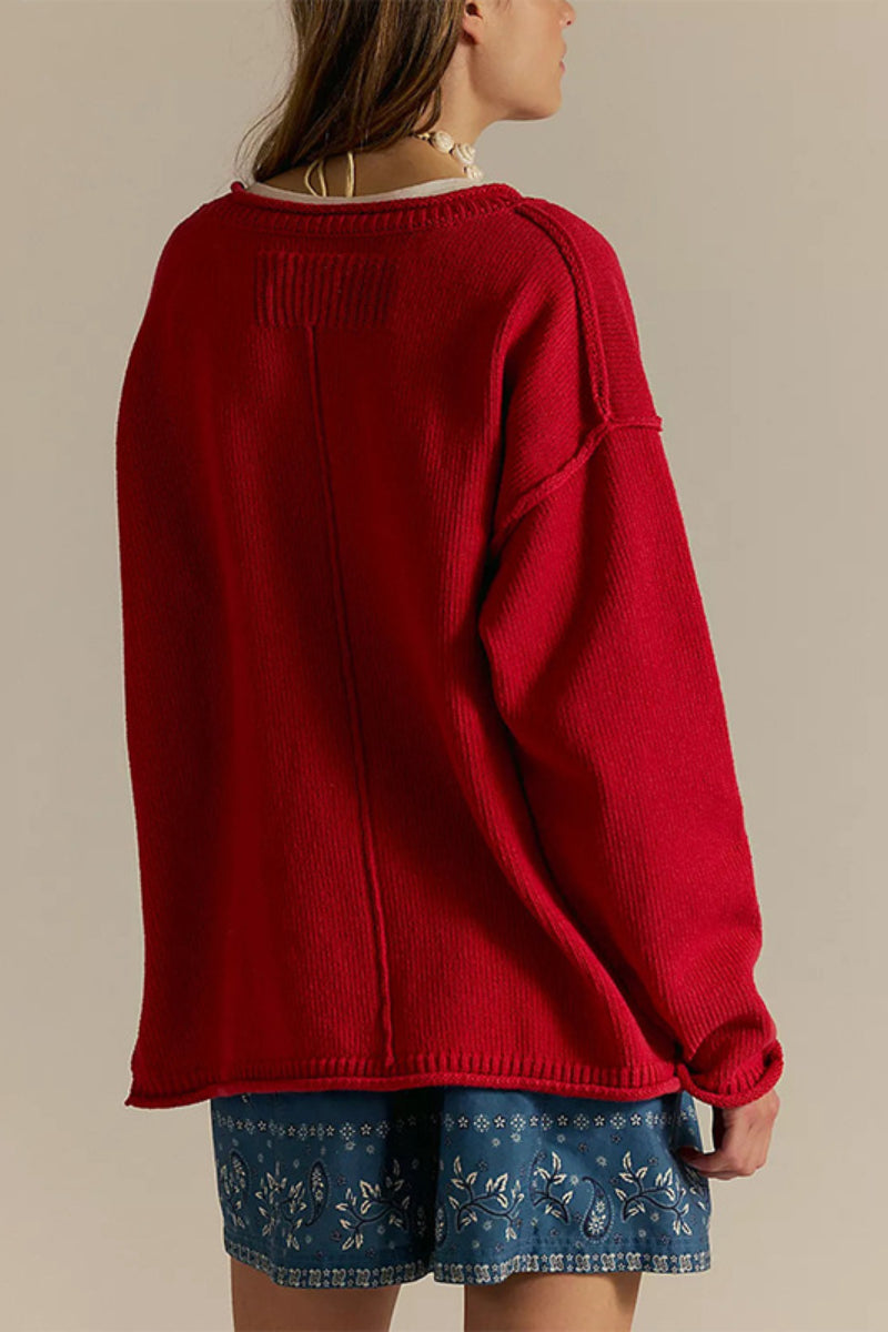 Oversized Knit Pullover Crewneck Sweater