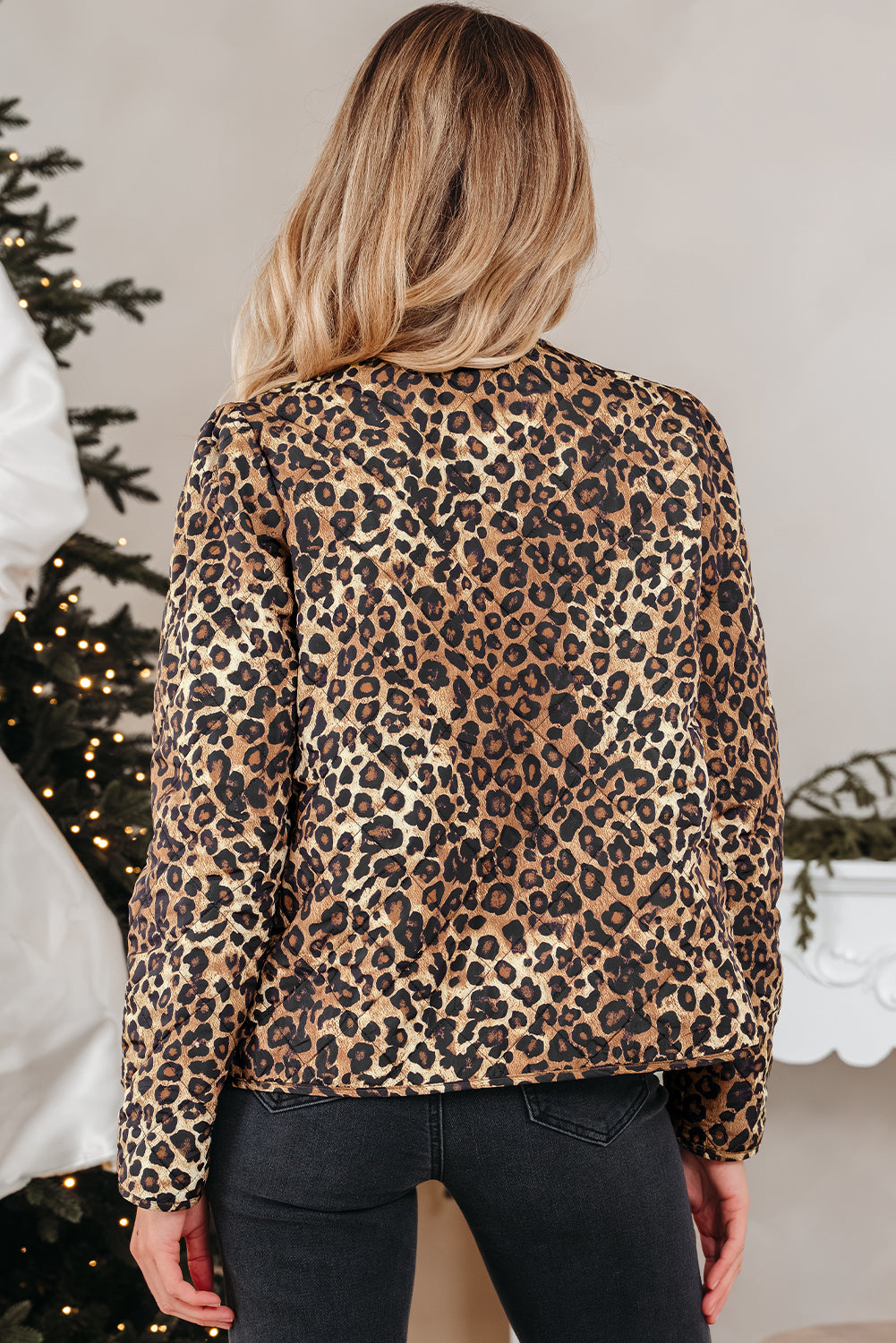 Leopard Quilted Tie Front Jacket for Women