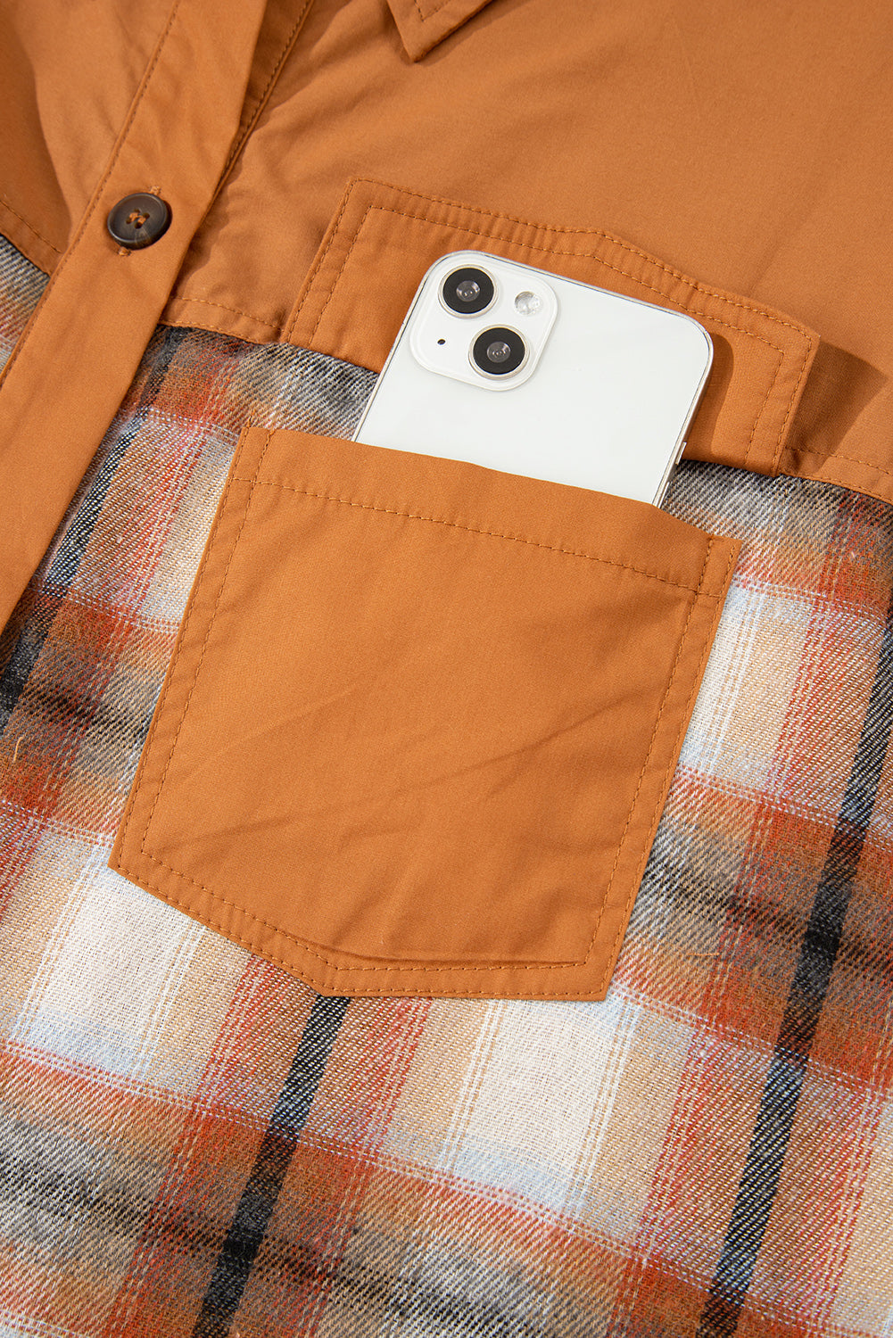 Plaid Color Block Button Up Tunic Shirt Dress