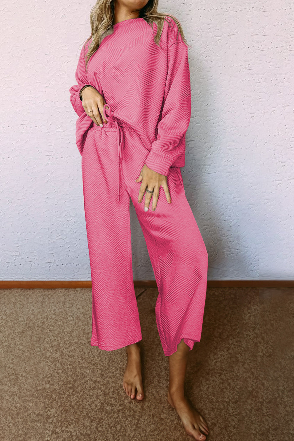 Women Ultra Loose Textured 2pcs Slouchy Outfit