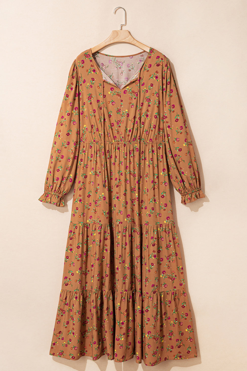 Plus Size Holiday Floral Tiered Maxi Dress