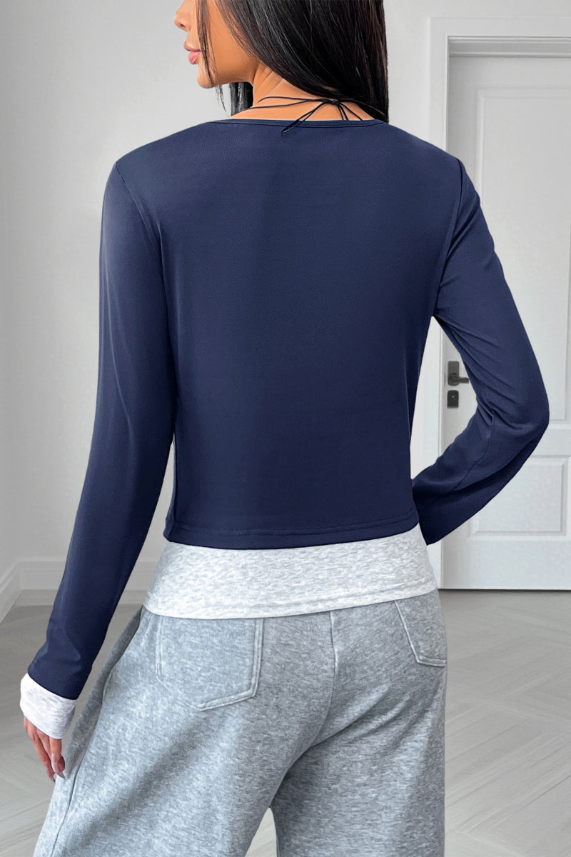 Contrast Layered Look Slim Fit Long Sleeve Top