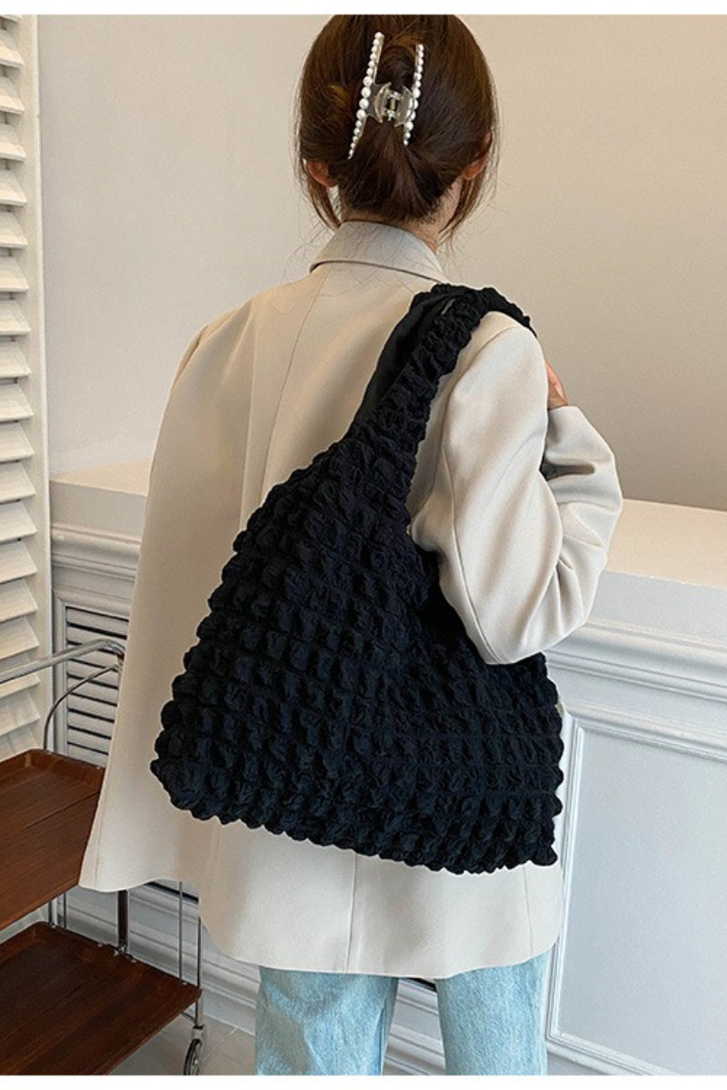 Trendy Pleated Shoulder Bucket Tote Handbag