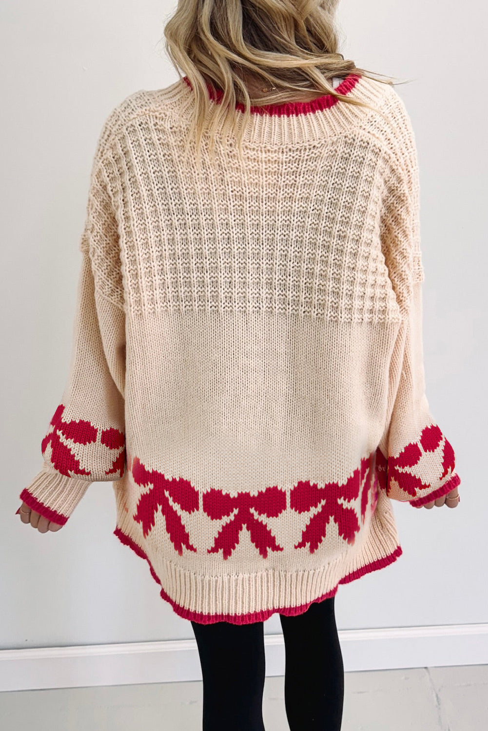 Apricot Bow Pattern Textured Open Front Cardigan