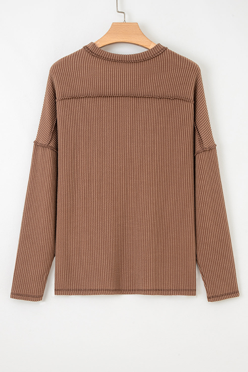 Twist Ribbed Exposed Seam Detail Long Sleeve Loose Top