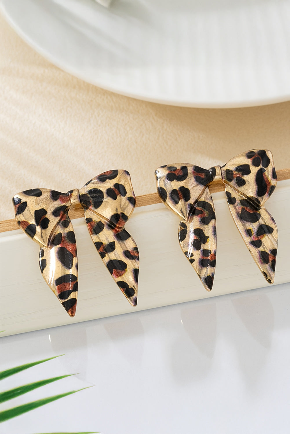 Gold Leopard Print Bow Knot Plated Alloy Earrings