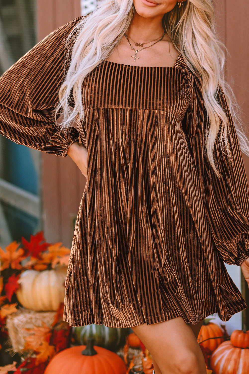 Velvet Tie Back Square Neck Long Sleeve Mini Dress