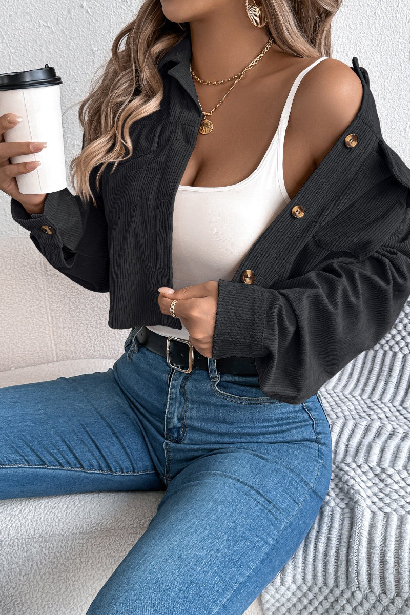 Corduroy Cropped Button Down Shacket | Casual Fall Jacket