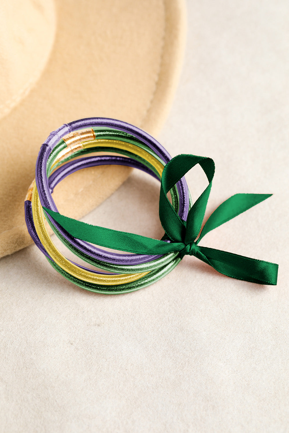 5pcs Glitter Jelly Bow Knot Ribbon Bracelet Set