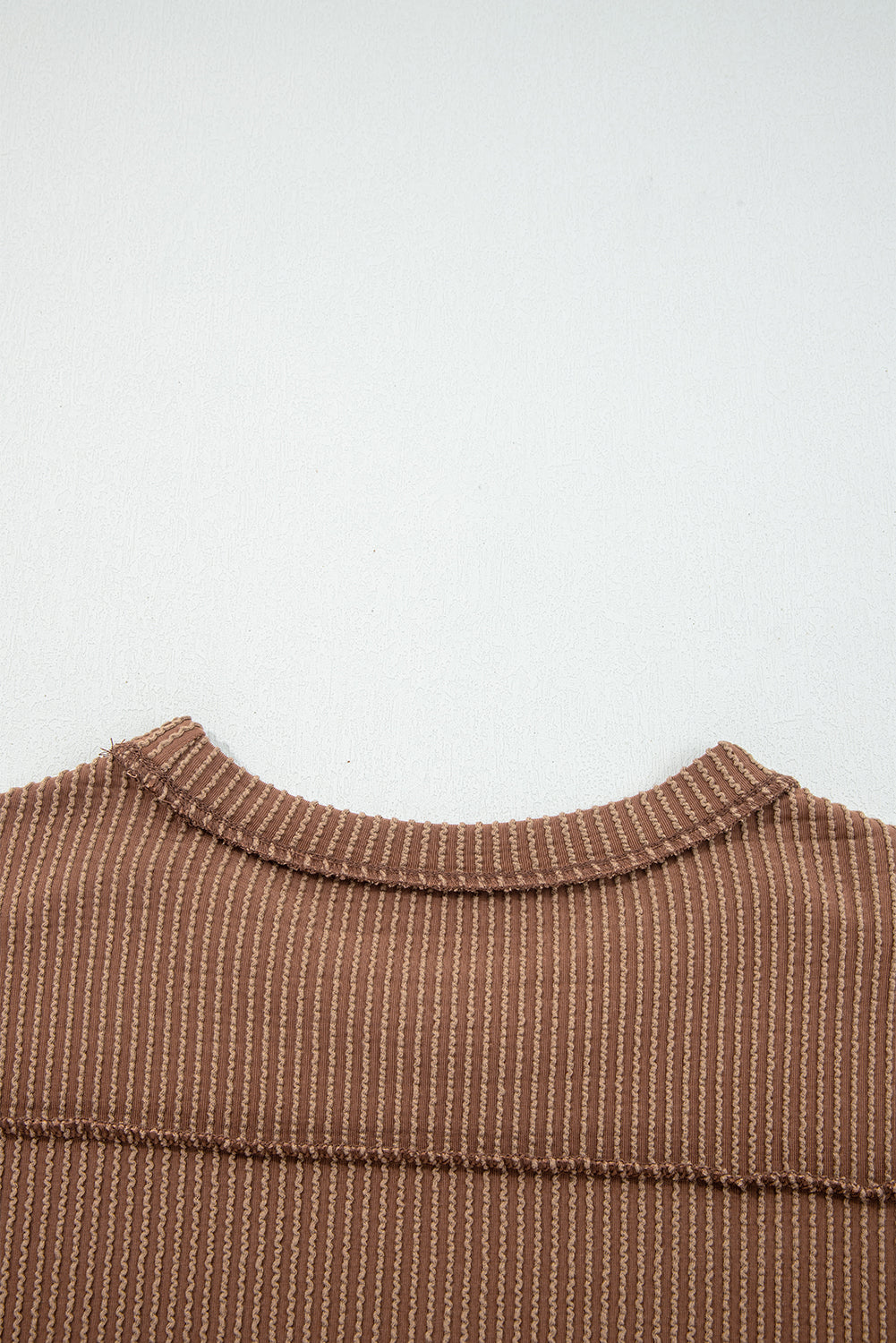 Twist Ribbed Exposed Seam Detail Long Sleeve Loose Top