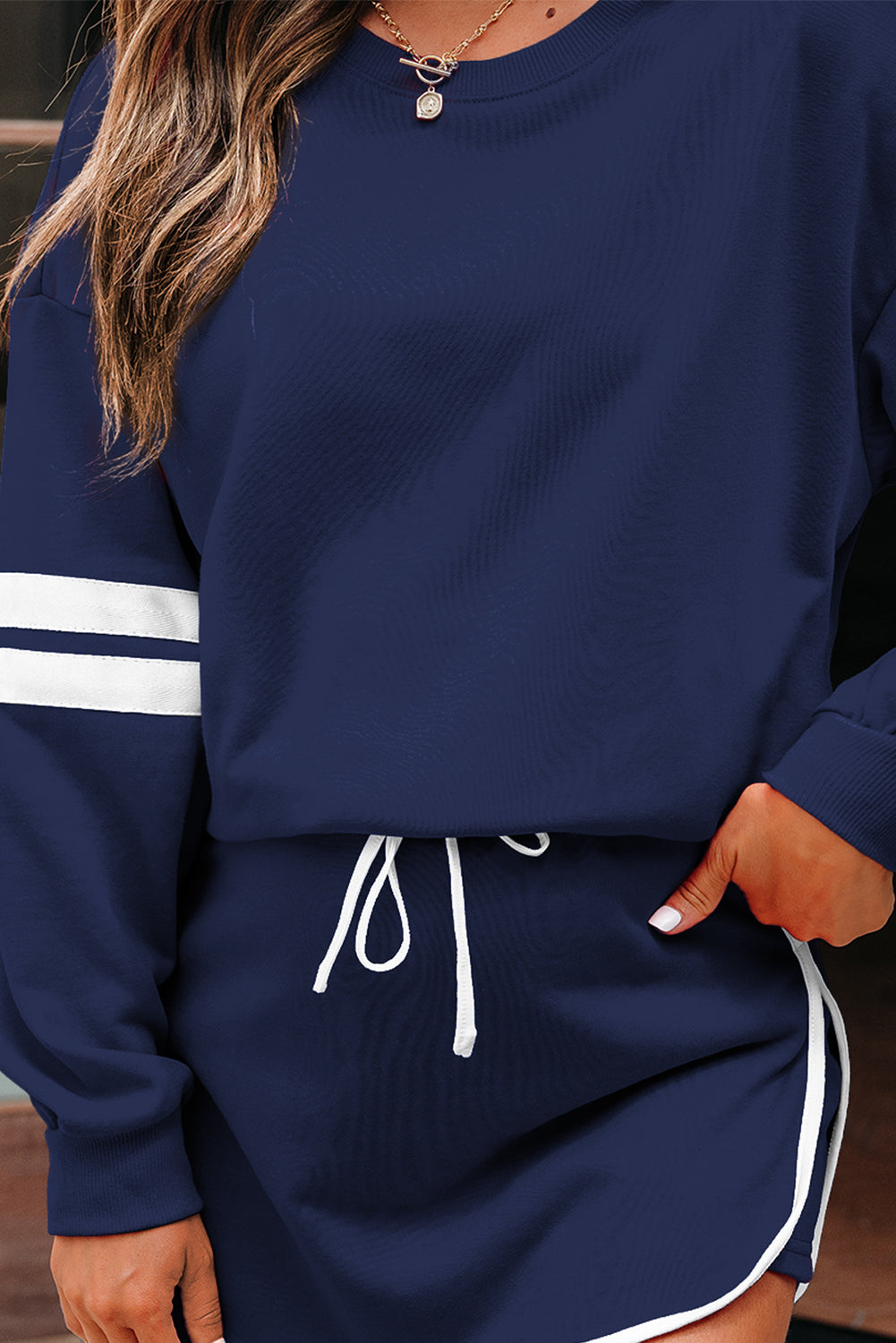 Varsity Stripe Pullover and Mini Skirt Two Piece Set