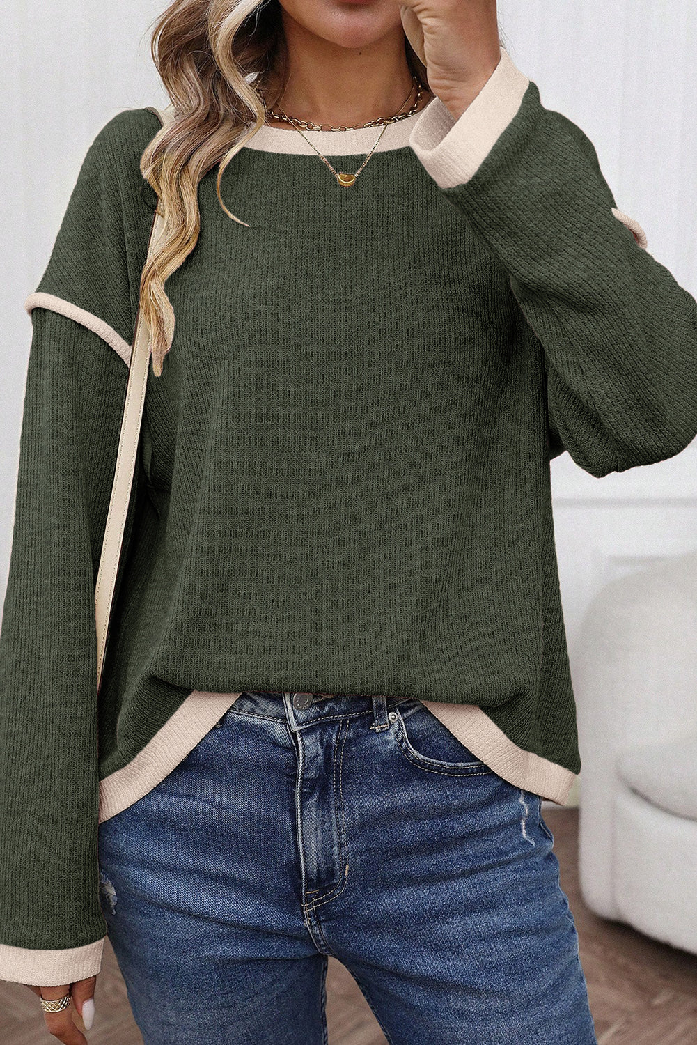 Colorblock Drop Shoulder Knit Top for Women