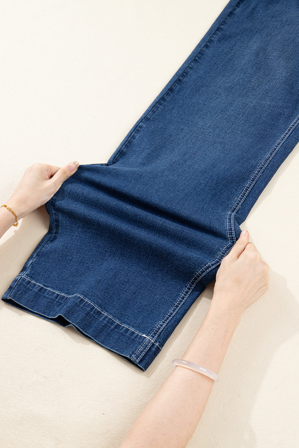 High Waist Flared Jeans with Stitched Pocket Detail