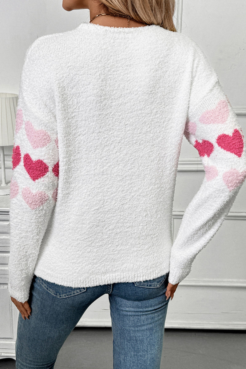 Sweetheart Print V Neck Pullover Sweater