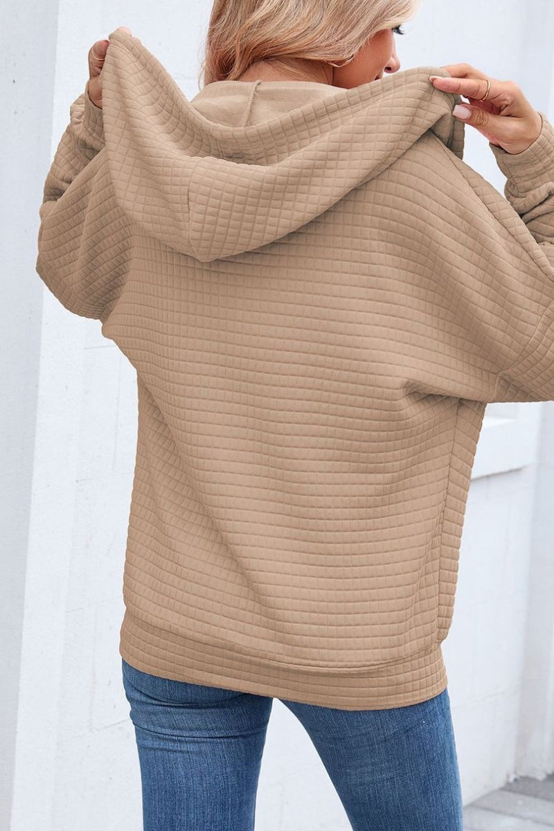 Quilted Zip-Up Hoodie Casual Long Sleeve Sweatshirt