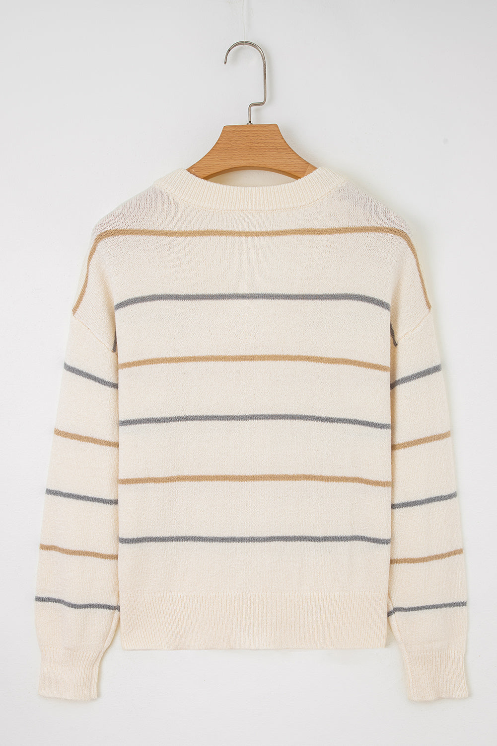 Striped Buttoned Front V Neck Drop Shoulder Cardigan Sweater