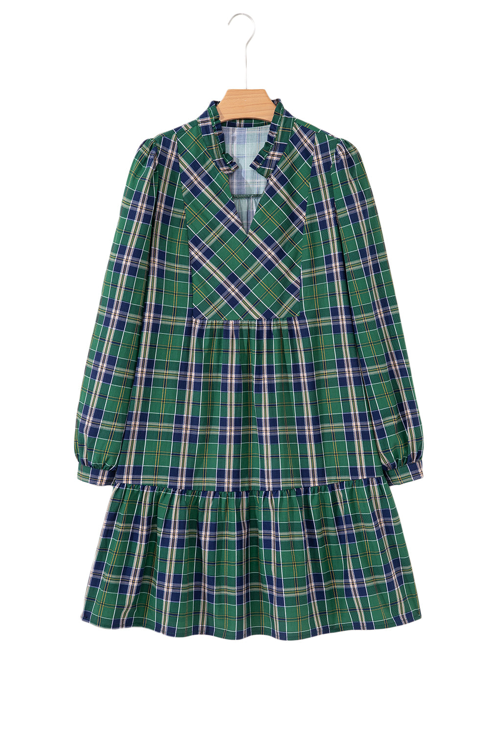 Plaid Ruffle Collar Long Sleeve Casual Mini Dress